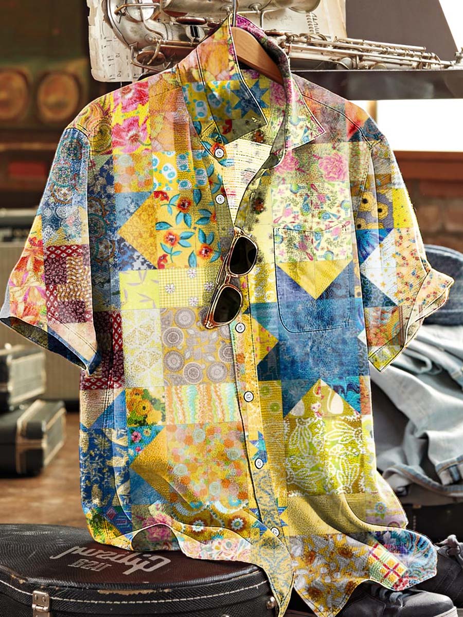 Patchwork Print Casual Short-Sleeve Shirt