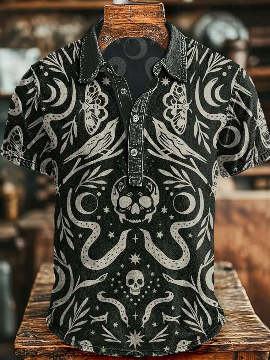 Dark And Mysterious Totem Print Casual Short-Sleeved Polo Shirt