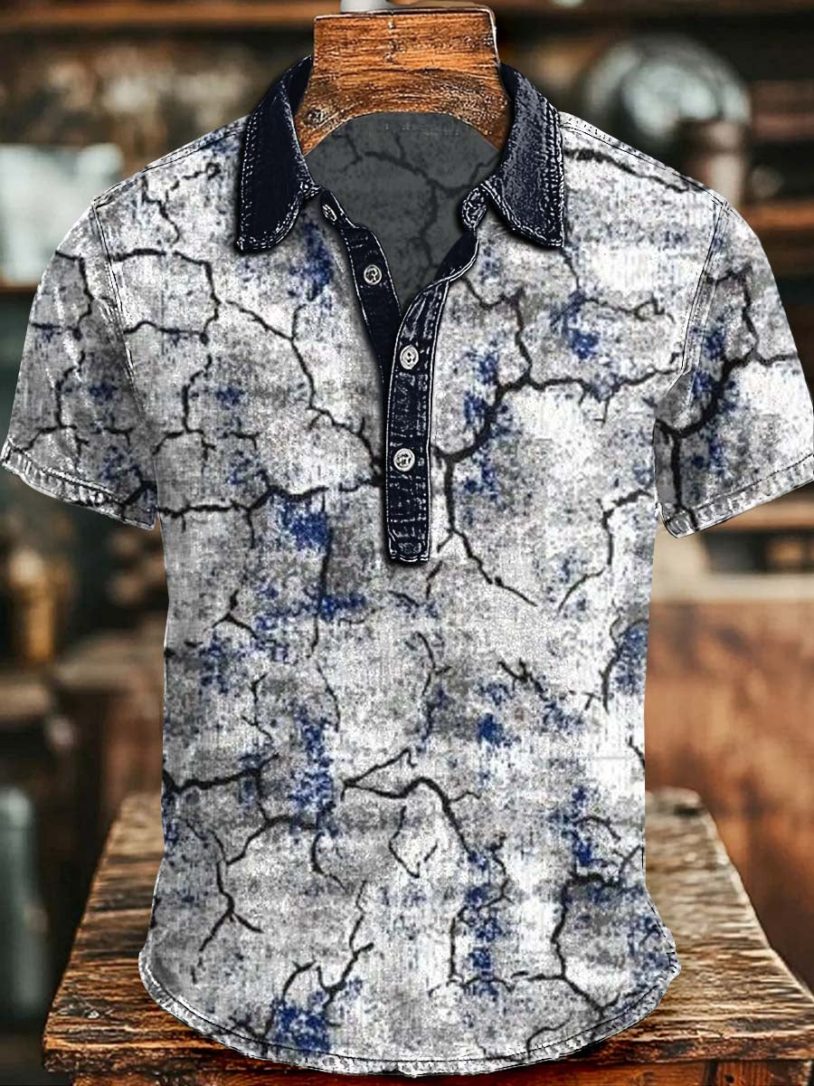 Distressed Crack Print Casual Short-Sleeved Polo Shirt