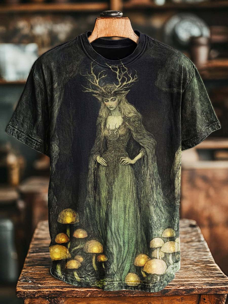 Antler Forest Witch Print Casual Short-Sleeve T-Shirt