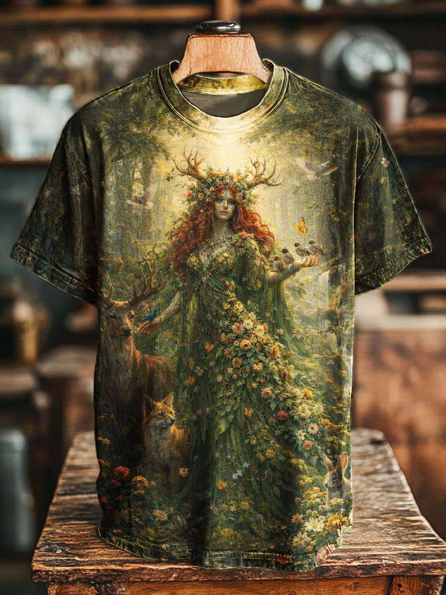 Forest Deer Fairy Print Casual Short-Sleeve T-Shirt