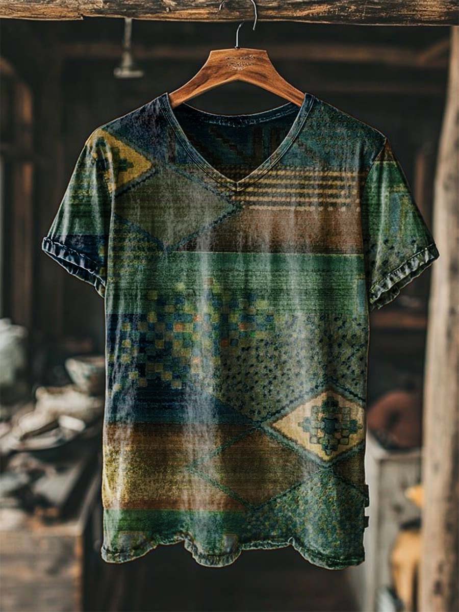 Retro Geometric Print Casual Short-Sleeved T-Shirt