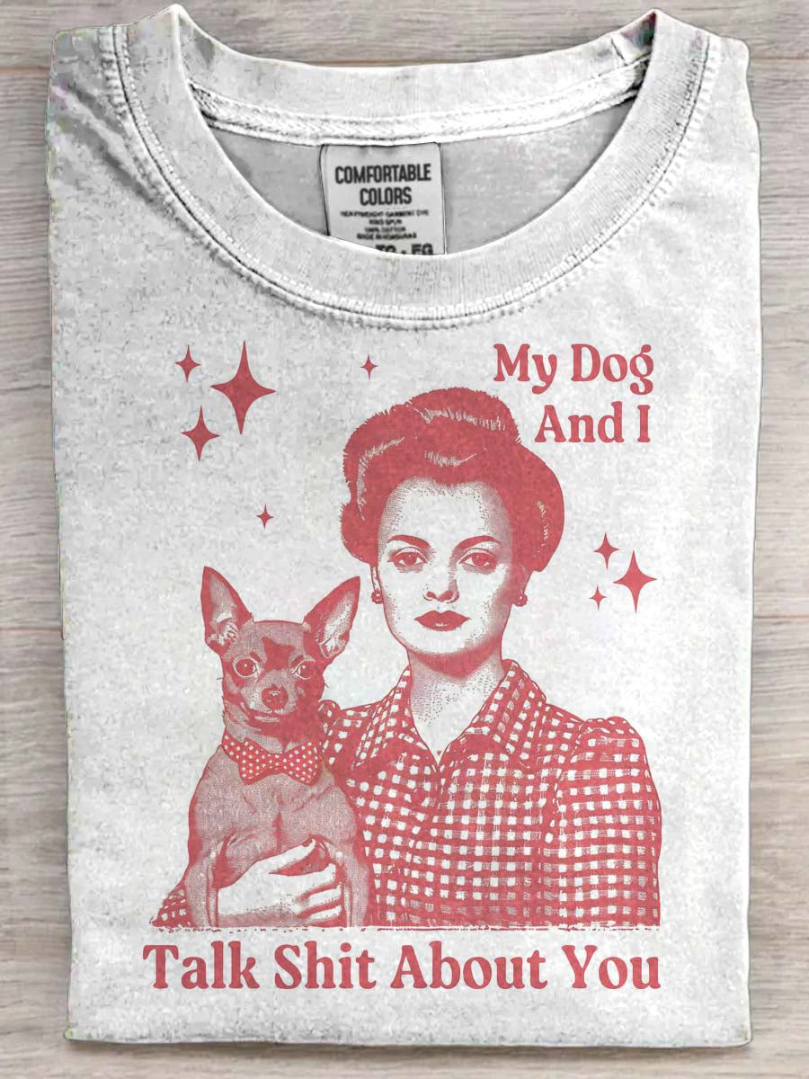 Chihuahua Retro Playful Print Casual Short-Sleeve T-Shirt