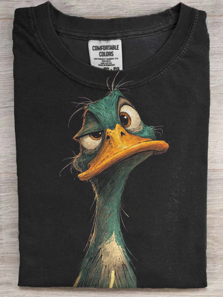 Hand-Painted Duck Print Casual Short-Sleeved T-Shirt