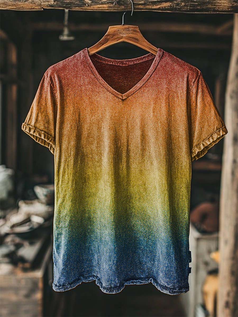 Retro-Style Colorful Gradient Print Casual Short-Sleeve T-Shirt