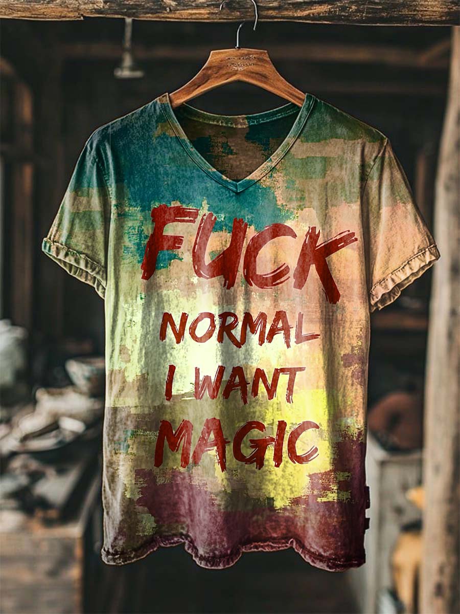 Ink-Splatter Typography Print Casual Short-Sleeve T-Shirt