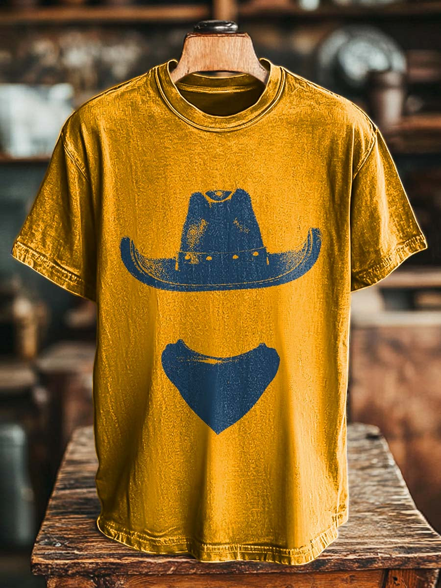 Retro Denim Hat & Printed Casual Short-Sleeve T-Shirt