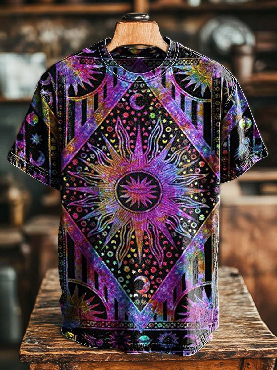 Sun & Starburst Tarot Printed Casual Short-Sleeve T-Shirt