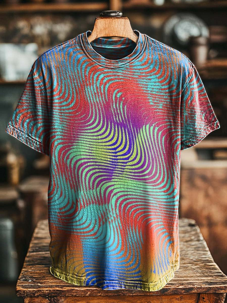 Abstract Retro Psychedelic Print Casual Short-Sleeve T-Shirt