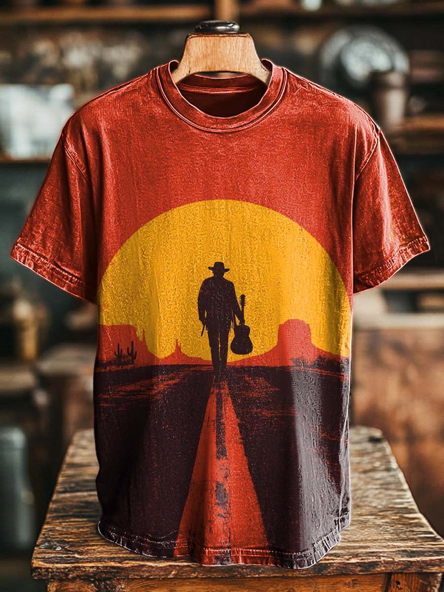 Retro "Road Cowboy" Graphic Casual Short-Sleeve T-Shirt