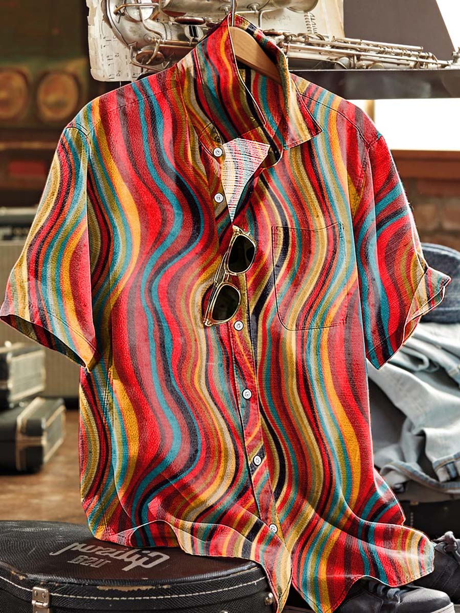 Psychedelic Wave Print Casual Short-Sleeve Shirt