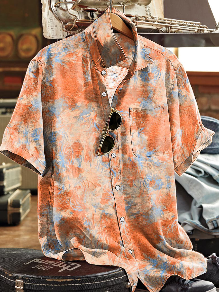 Distressed Tie-Dye Printed Casual Short-Sleeve Shirt