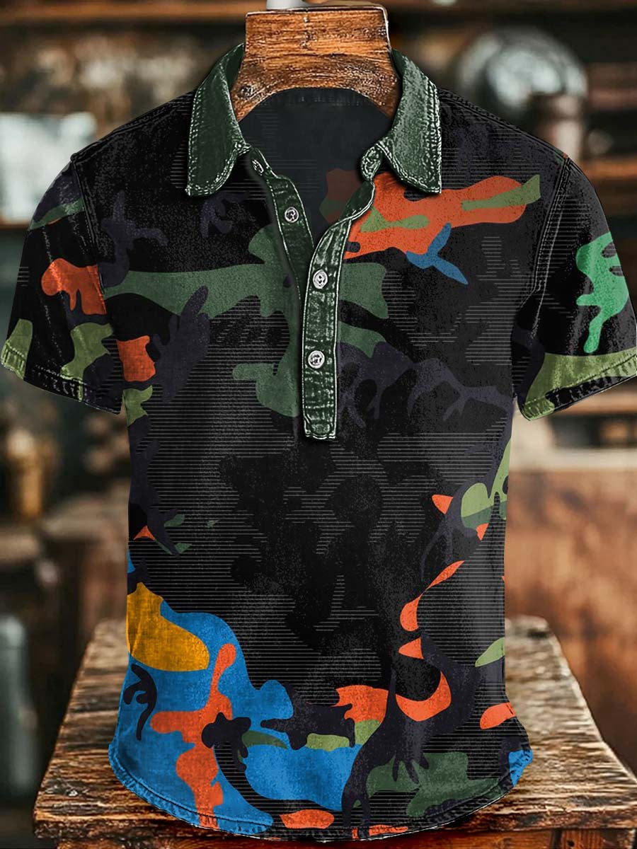Colorful Camouflage Print Casual Short-Sleeve Polo Shirt