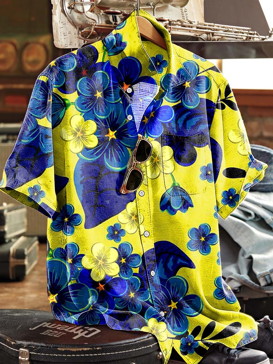 Bright Floral Print Casual Short-Sleeve Shirt