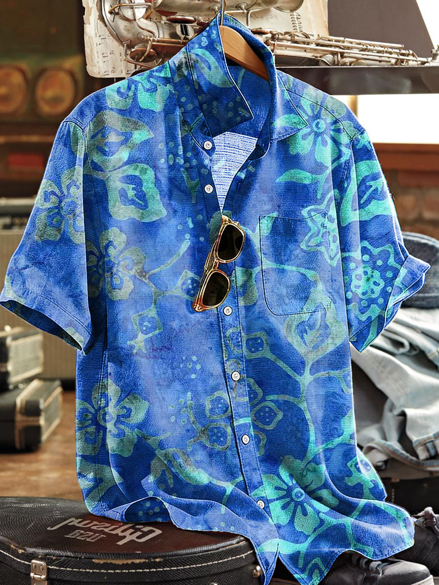 Batik Floral Print Casual Short-Sleeve Shirt