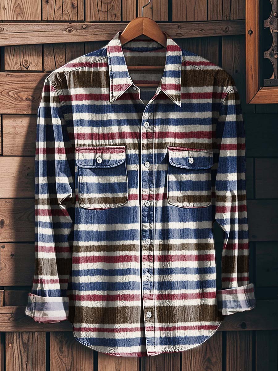 Distressed Striped Print Casual Long-Sleeved Shirt