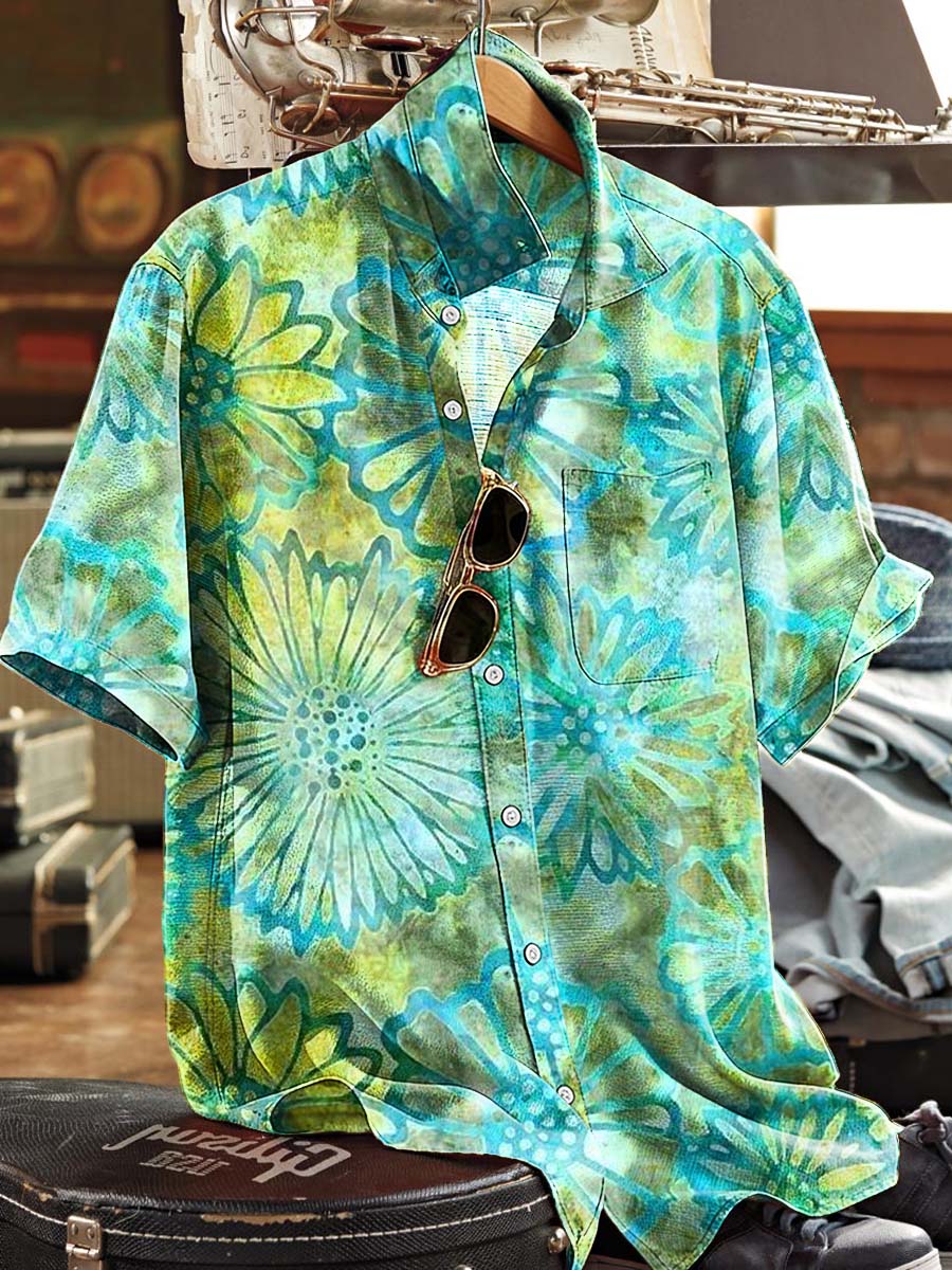 Tie-Dye Floral Print Casual Short-Sleeved Shirt