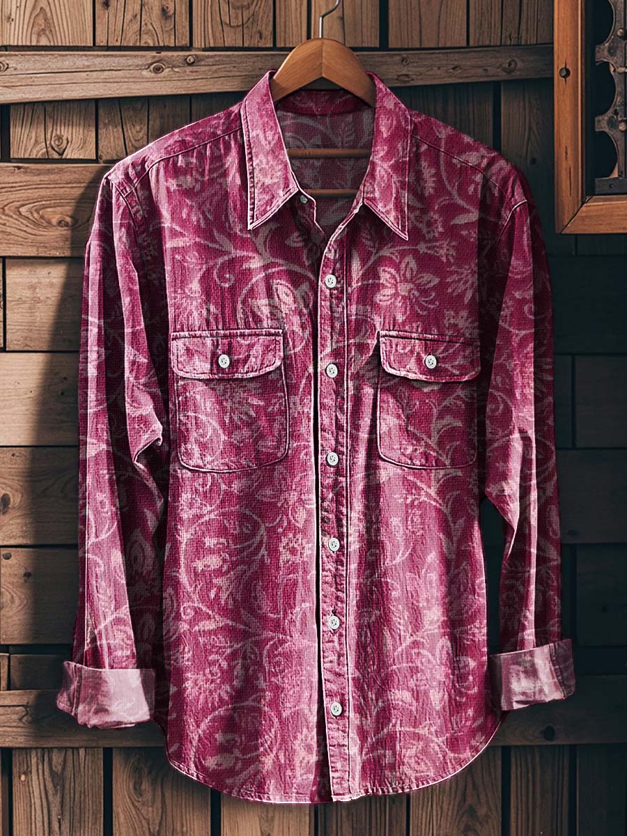 Retro Paisley Floral Print Casual Long-Sleeve Shirt