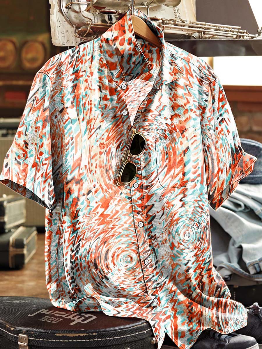Psychedelic Vortex Print Casual Short-Sleeved Shirt