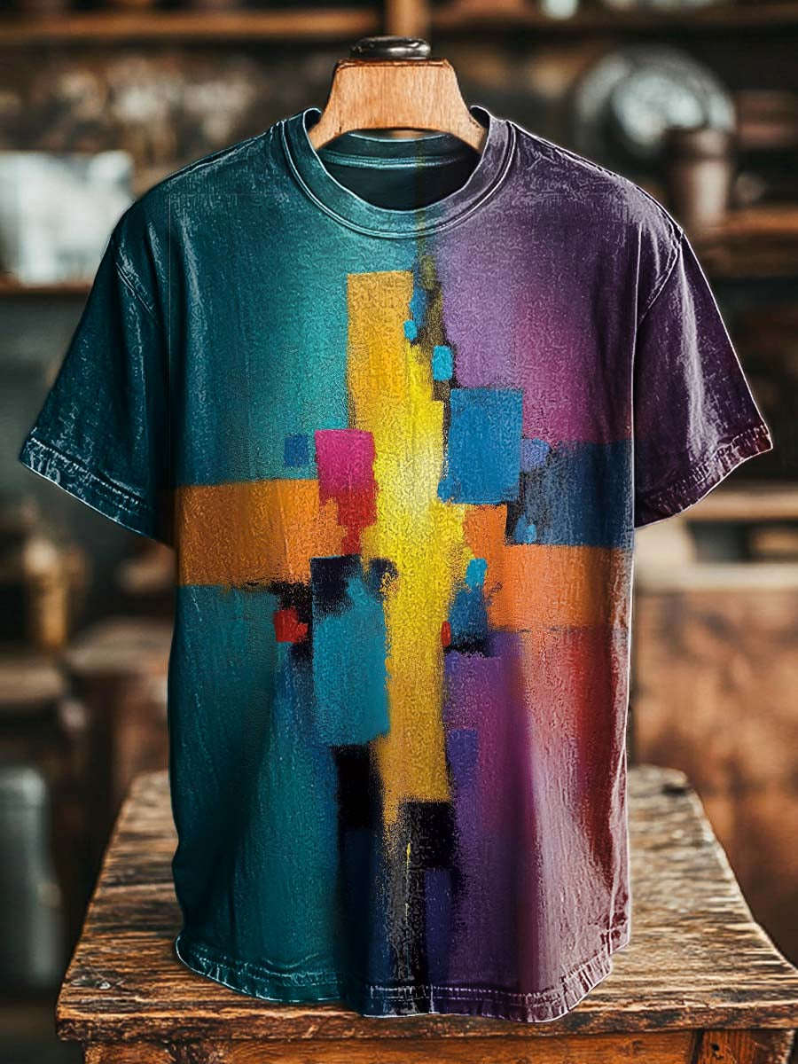 Abstract Color Block Print Casual Short-Sleeved T-Shirt