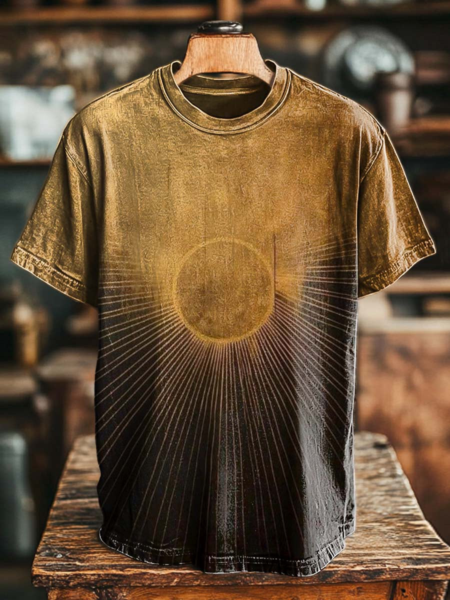 Gold Foil Sun Print Casual Short-Sleeved T-Shirt