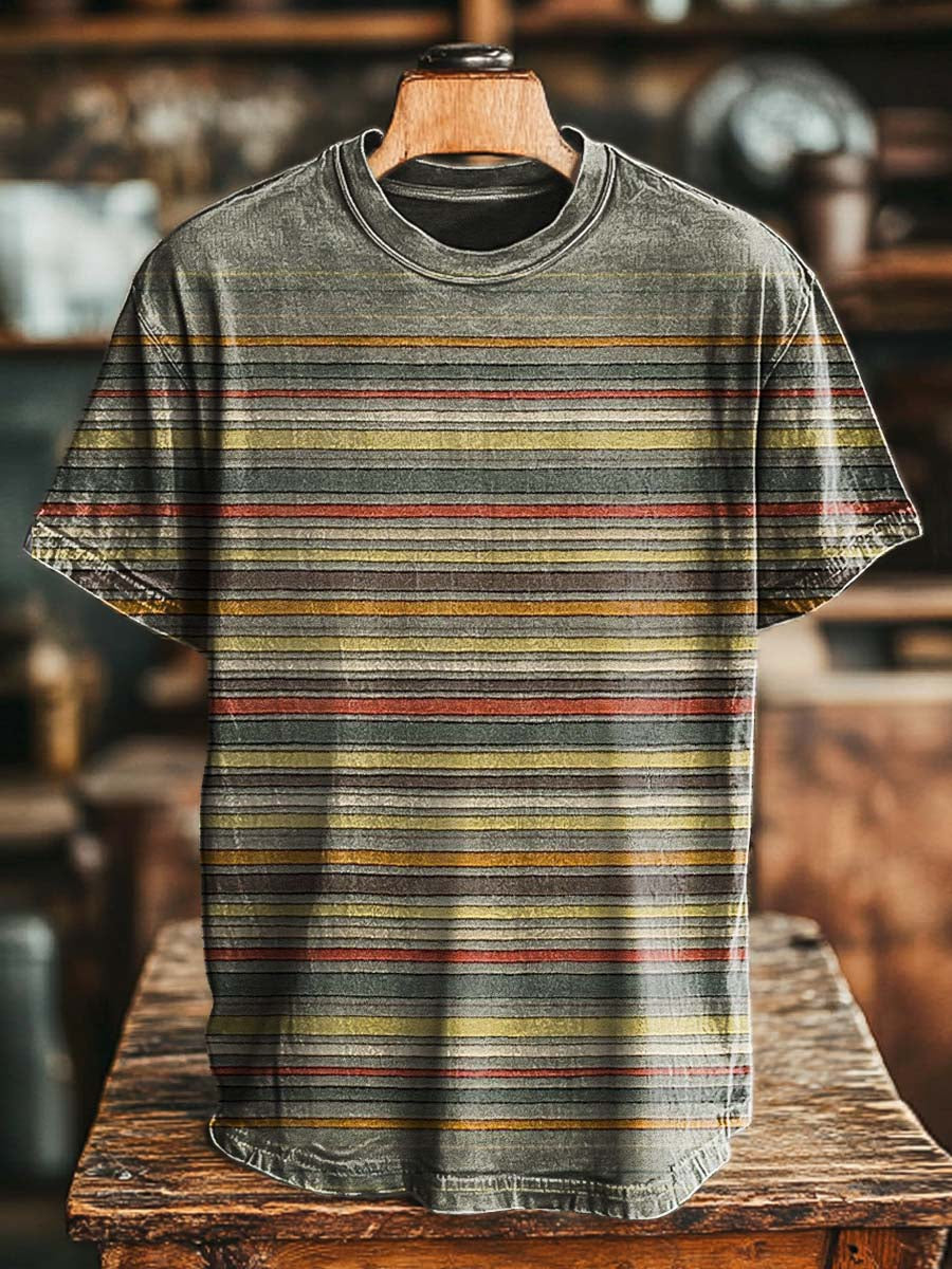 Retro Striped Print Casual Short-Sleeved T-Shirt