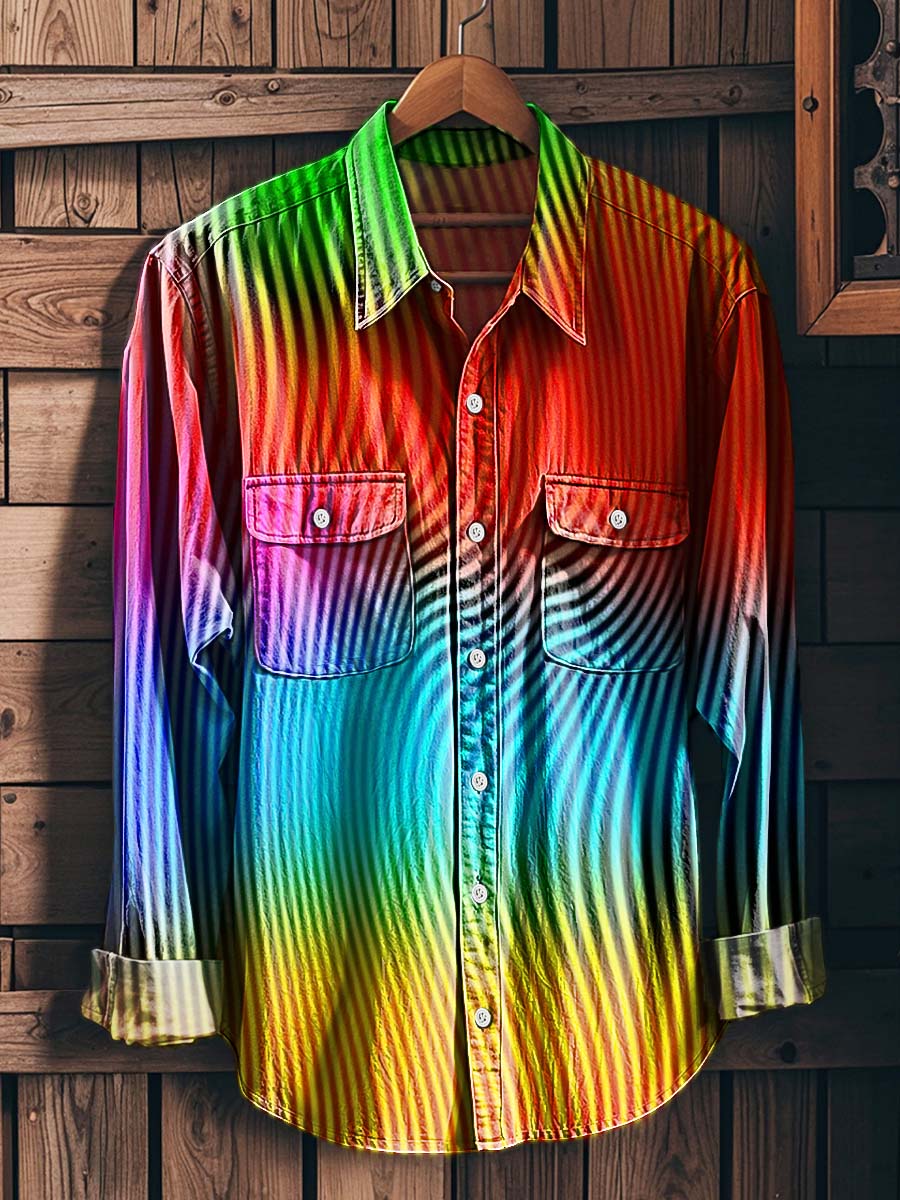 Colorful Striped Print Casual Long-Sleeved Shirt