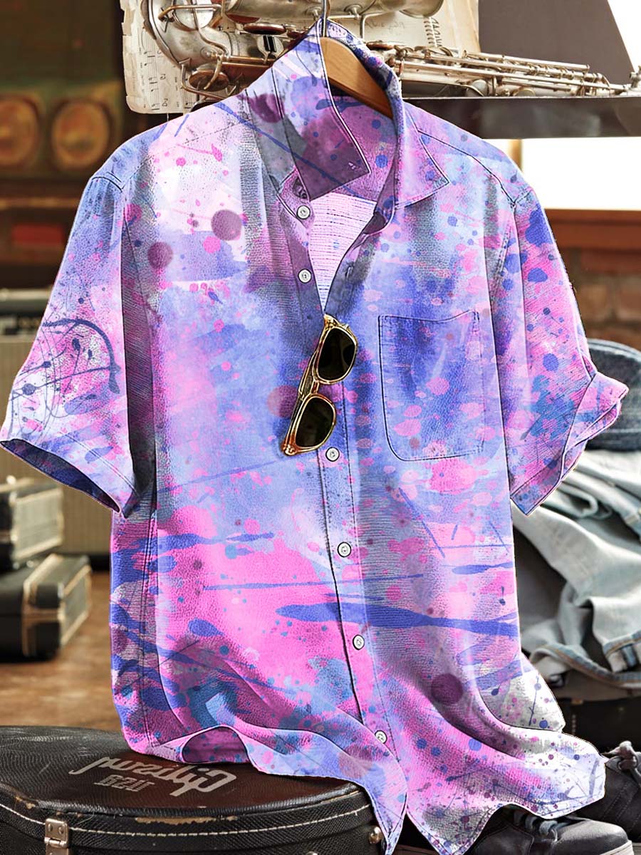 Abstract Watercolor Print Casual Short-Sleeved Shirt