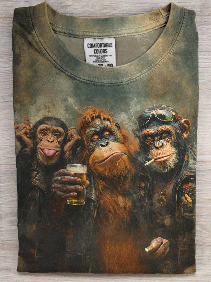 Gorilla Motorbike Brothers Printed Casual Short-Sleeve T-Shirt