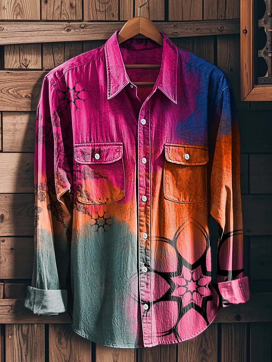 Tie-Dye Mandala Print Casual Long-Sleeved Shirt