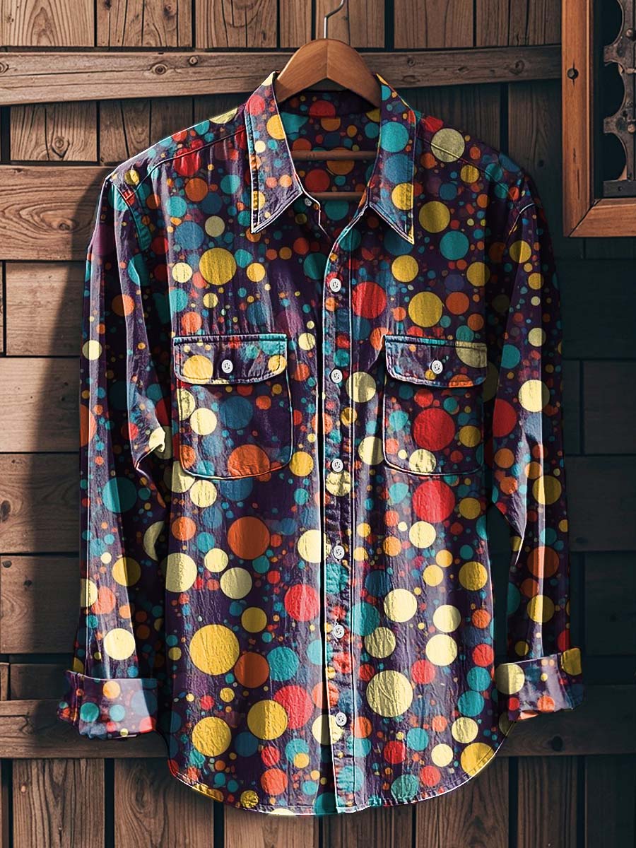 Polka Dot Color-Block Print Casual Long-Sleeved Shirt