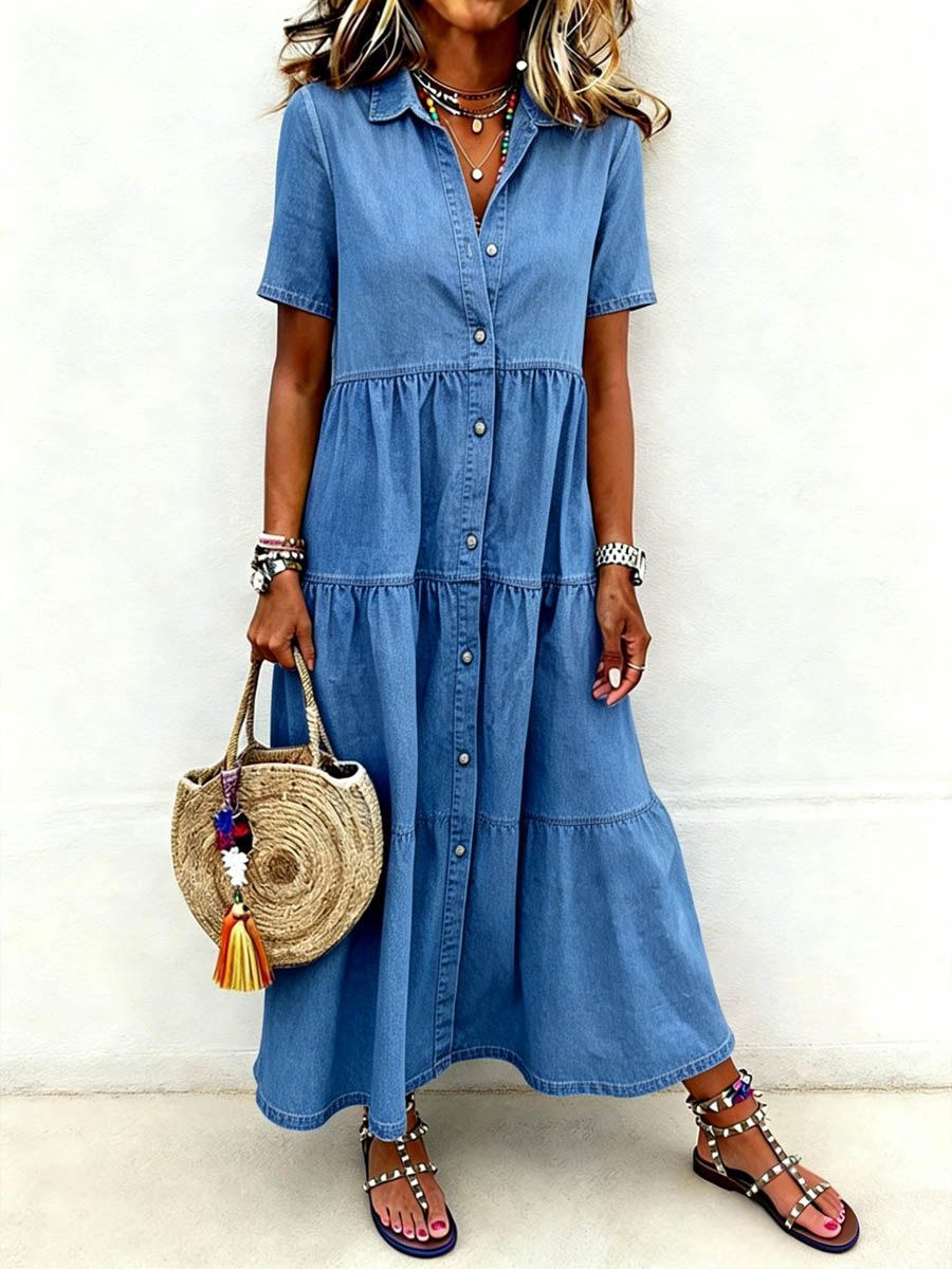 Women's Collared Shirt Casual Long Dress