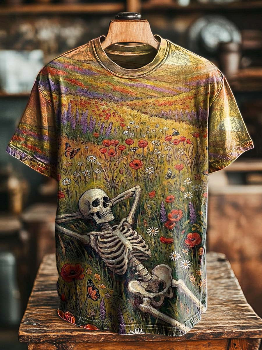 Floral Skull Print Casual Short-Sleeved T-Shirt