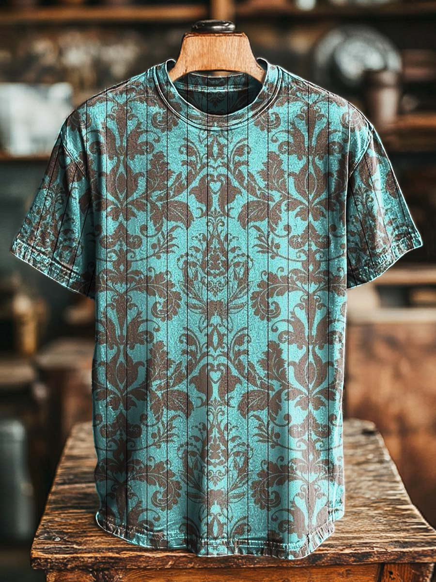 Baroque Striped Retro Print Casual Short-Sleeved T-Shirt