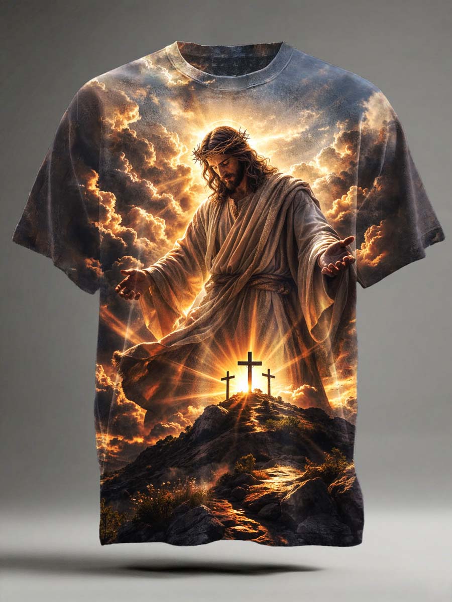Jesus' Descent Print Casual Short-Sleeve T-Shirt