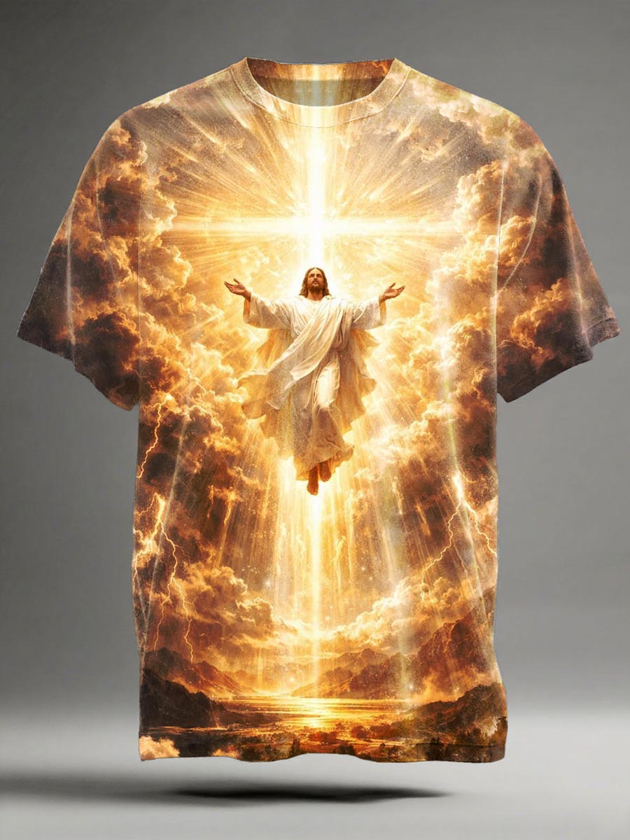 Jesus Ascension Print Casual Short-Sleeve T-Shirt