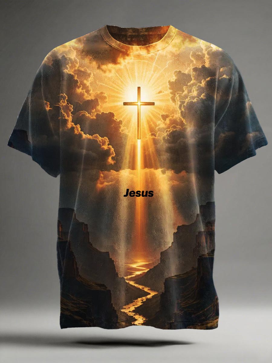 Jesus Canyon Holy Light Print Casual Short-Sleeve T-Shirt