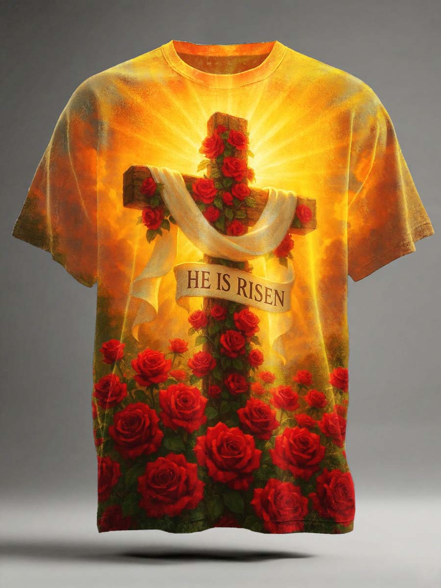 He is Risen Cross Print Casual Short-Sleeve T-Shirt