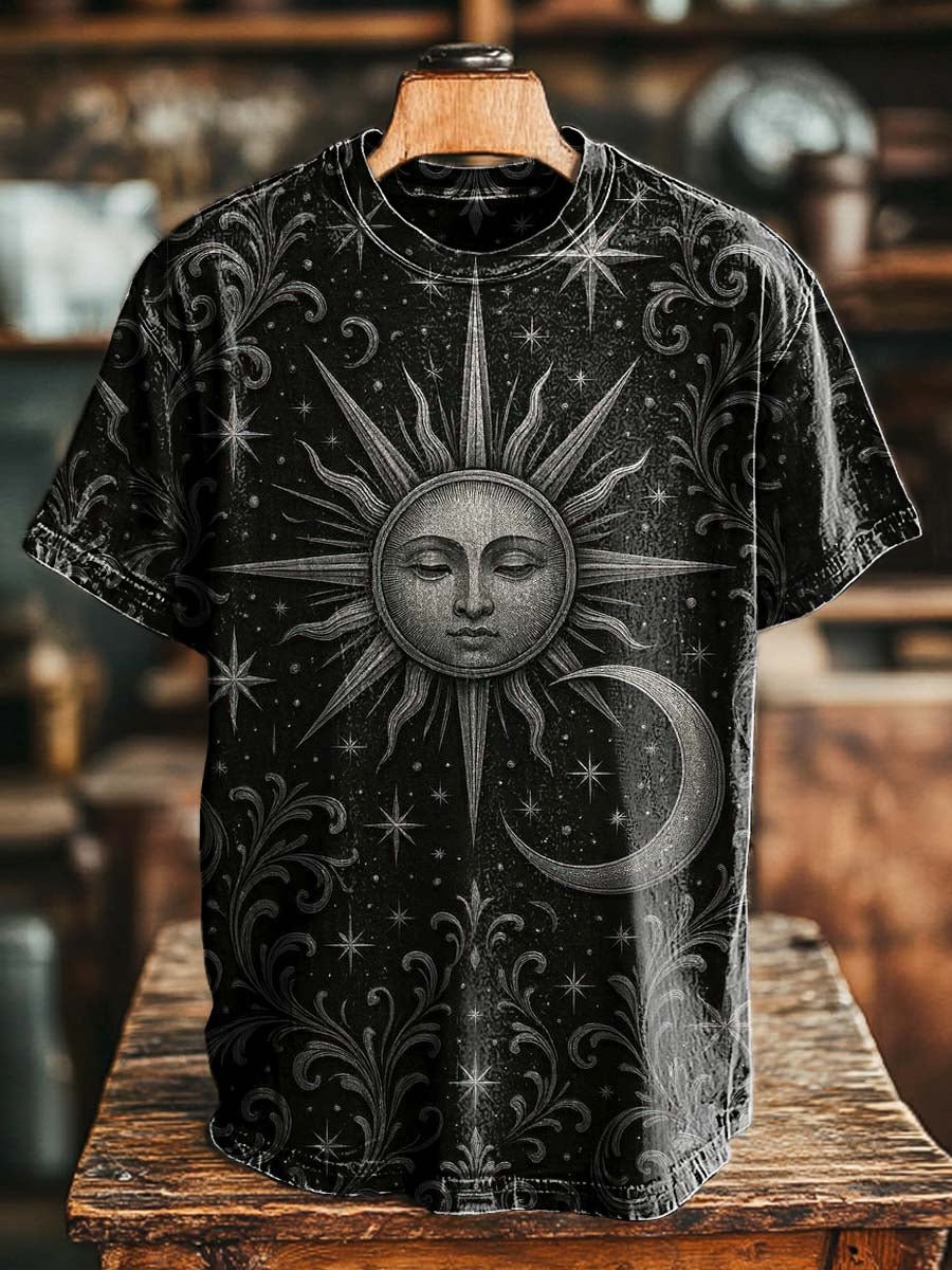 Retro Star and Moon Print Casual Short-Sleeve T-Shirt