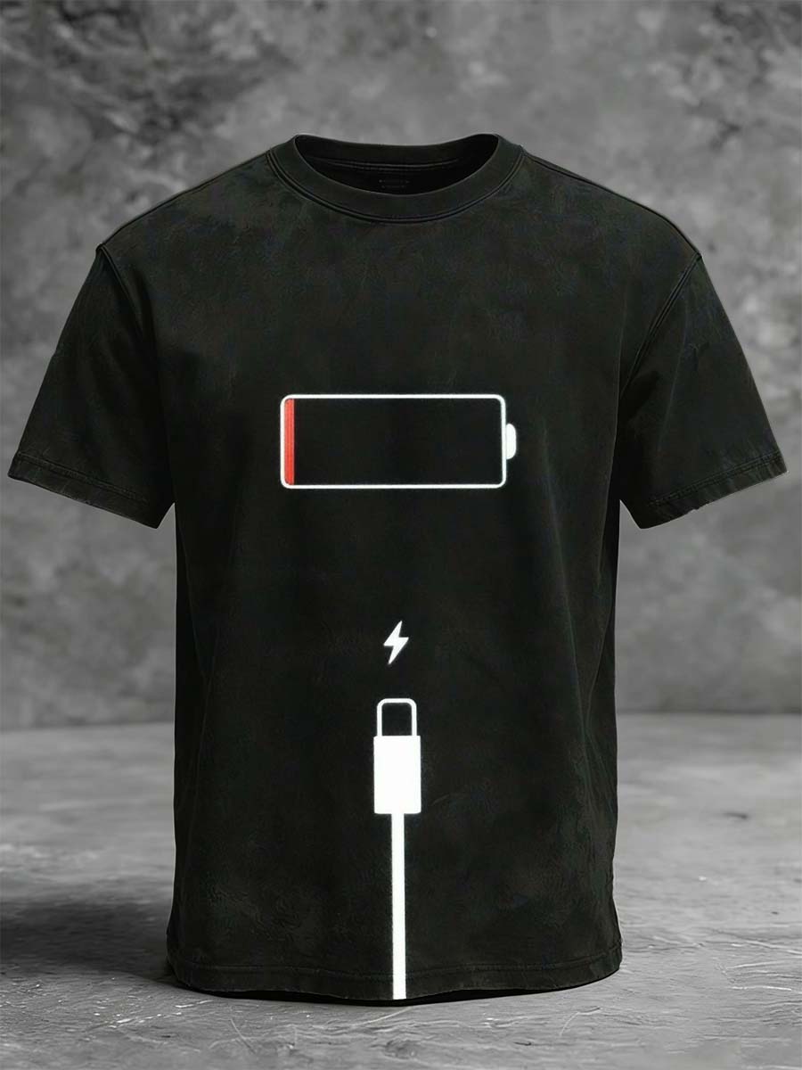 "Low Battery: Charging" Printed Casual Short-Sleeve T-Shirt