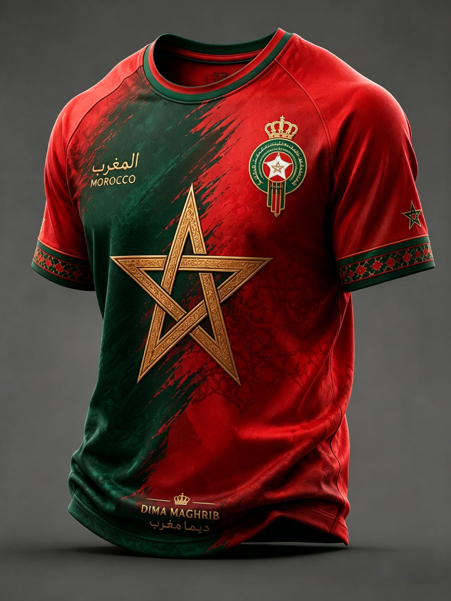 Men's Moroccan Football Fan Casual Printed T-shirt