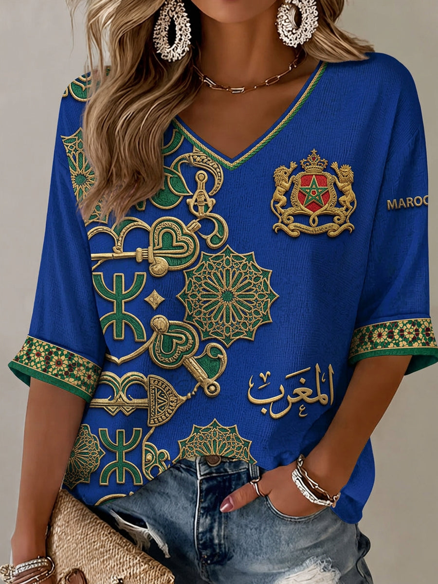 Women's Moroccan Football Fan Casual Printed T-shirt