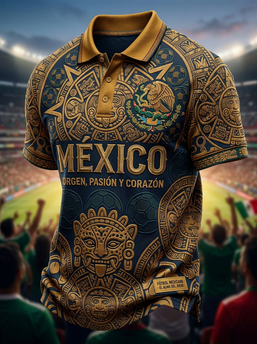 Men's Mexican Football Fan Casual Printed Polo Shirt