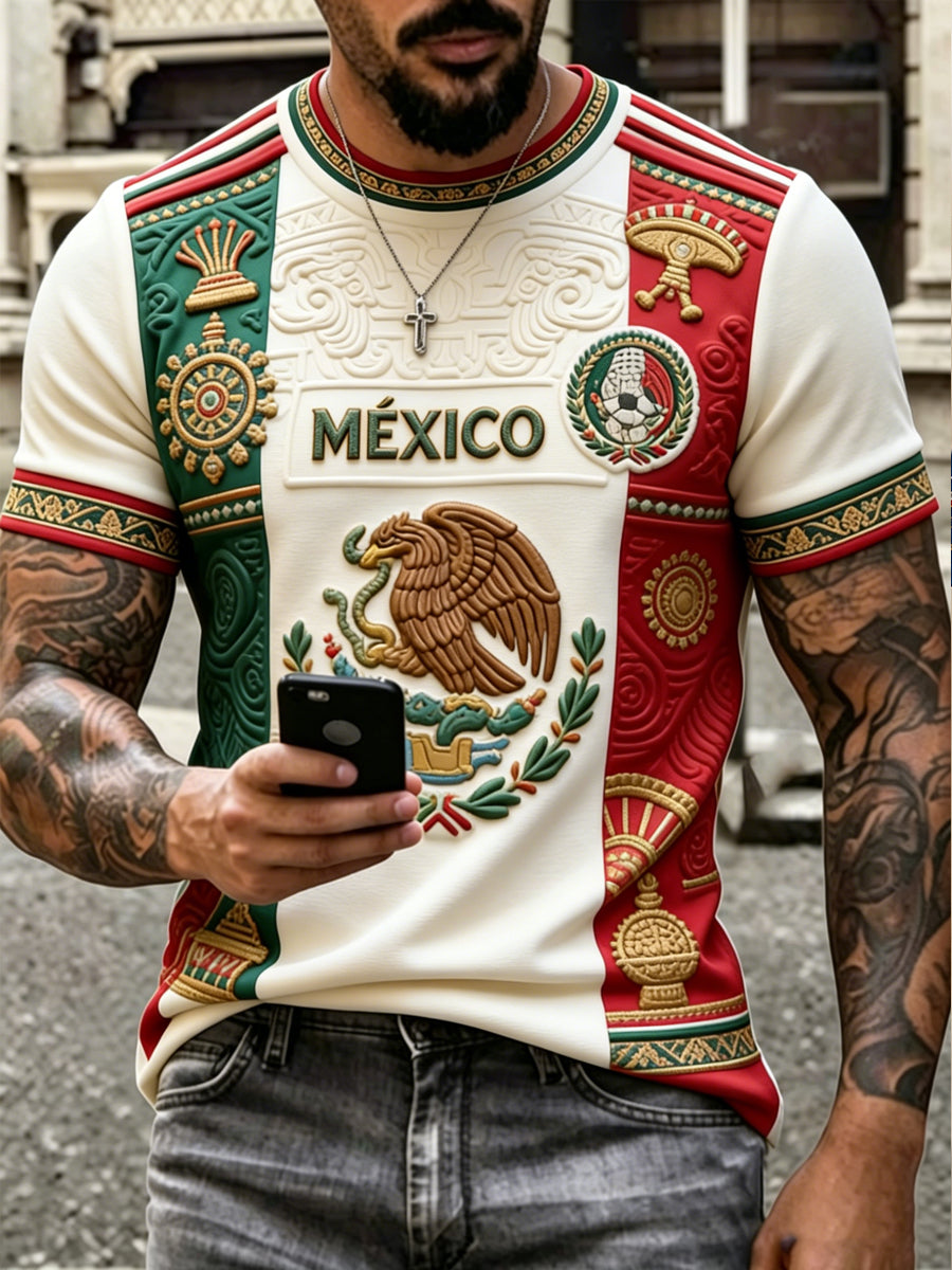 Men's Mexican Football Fan Casual Printed T-shirt