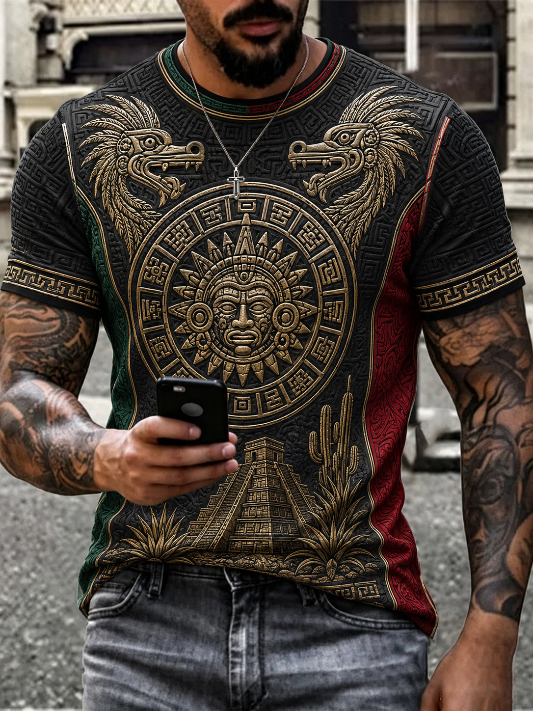 Men's Mexican Football Fan Casual Printed T-shirt