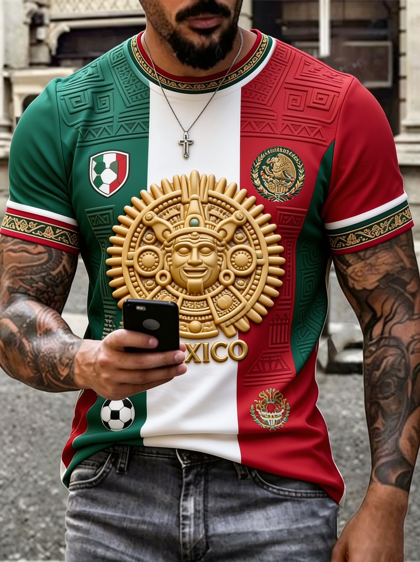 Men's Mexican Football Fan Casual Printed T-shirt