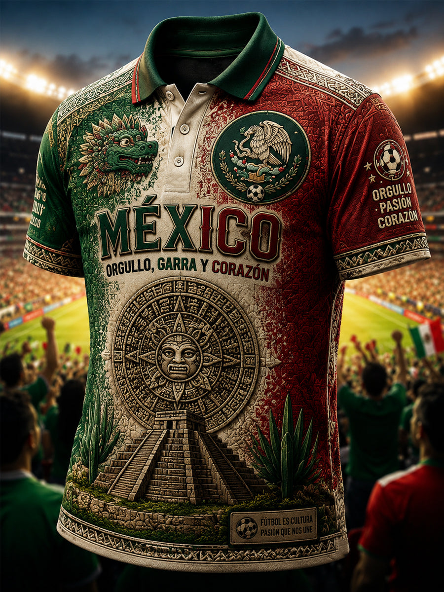 Men's Mexican Football Fan Casual Printed Polo Shirt