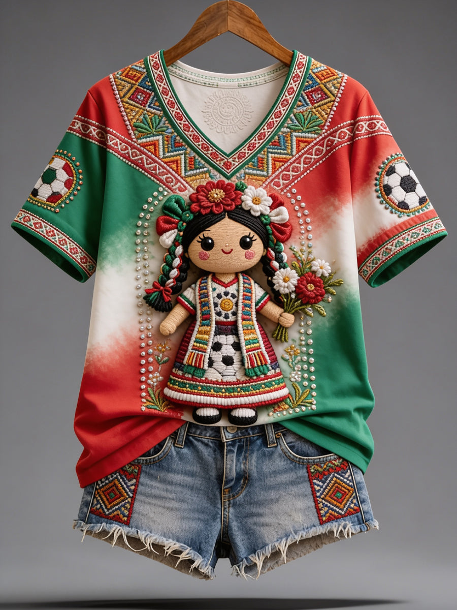 Women's Mexico Soccer Fan Graphic Casual T-Shirt