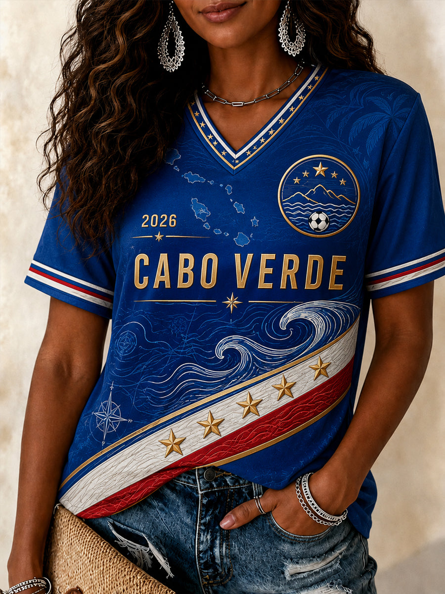 Women's Cape Verdean Football Fan Casual Printed T-shirt