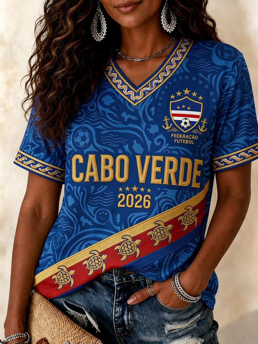 Women's Cape Verdean Football Fan Casual Printed T-shirt